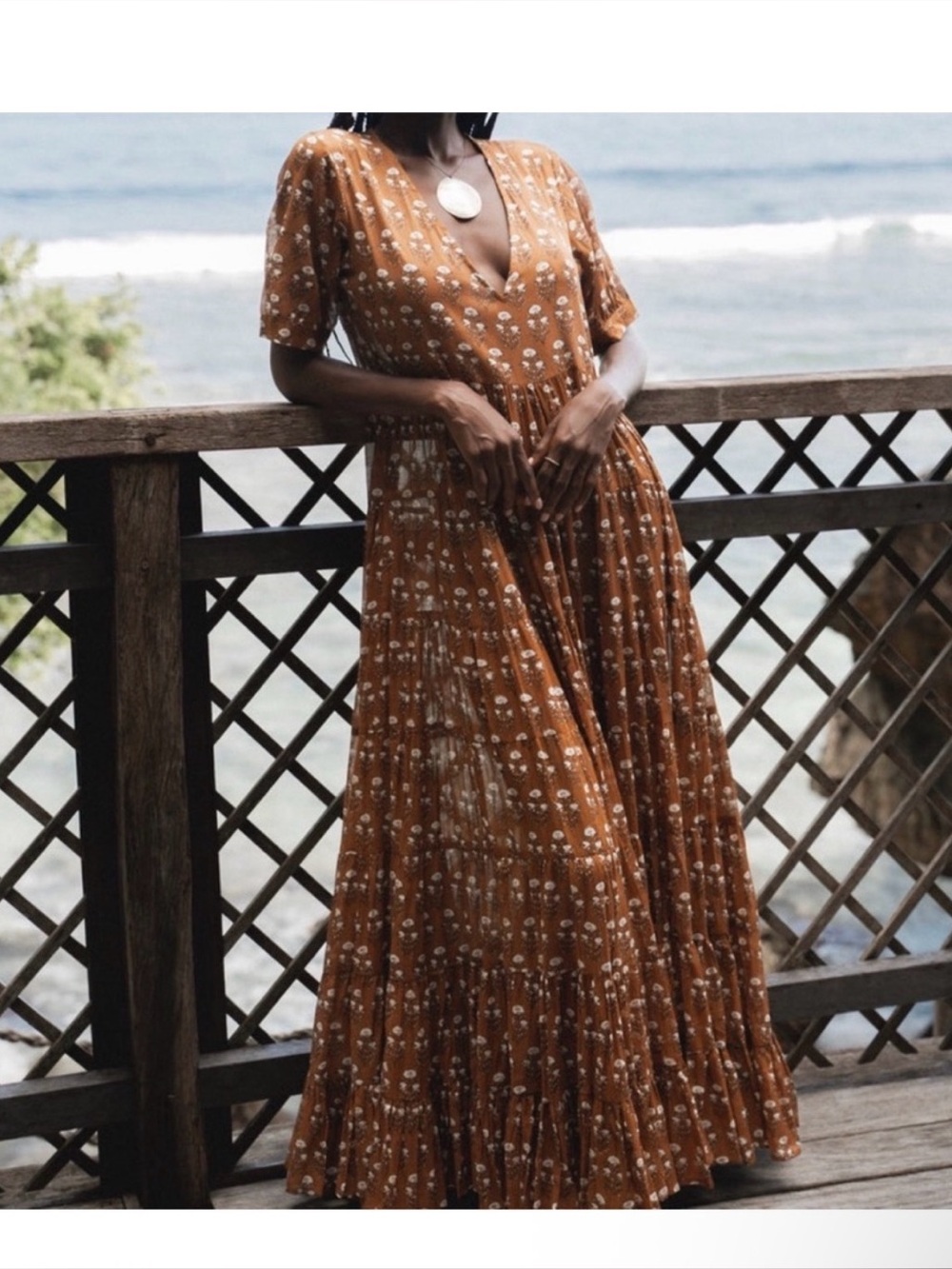 Daughters Of India Chayya Maxi Dress  Chai Floral Boho XSmall 100% Cotton Tiered